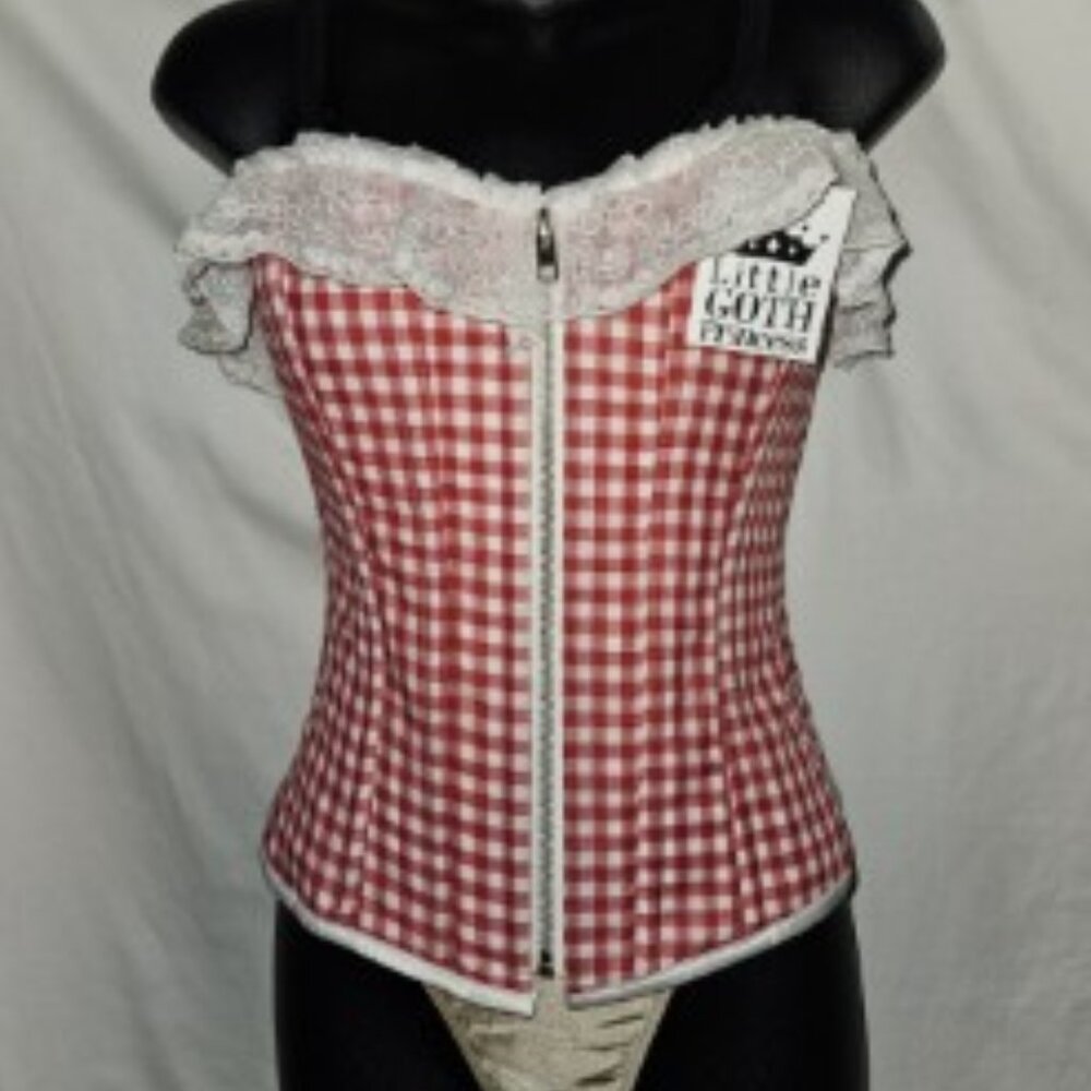 SALE NWT RED S/24" GINGHAM DAISY DUKE ZIPPER CORSET RETRO LAST ONLY